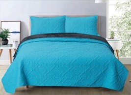 Apple Royal Blue Color Bedspread With Sherpa Softy And Warm Set 3 Pcs King Size - £55.38 GBP
