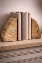 Natural Petrified Wood Bookends – Polished Stone Pair, Organic Edge, She... - $146.02