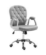 Elegant Gray Velvet Swivel Office Chair with Adjustable Height, Button T... - $195.99