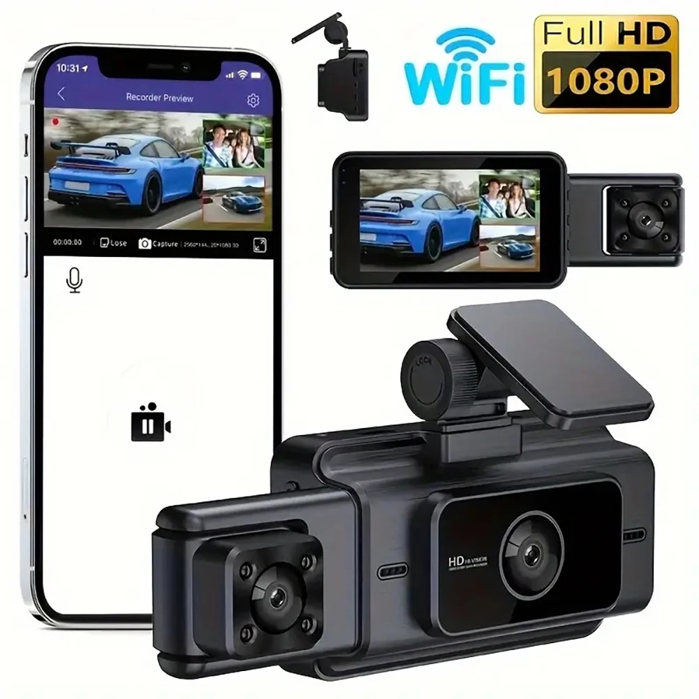 3 Lens Vehicle Video Recorder Motion Detection HD 1080P Driving Recorder Night - £40.81 GBP