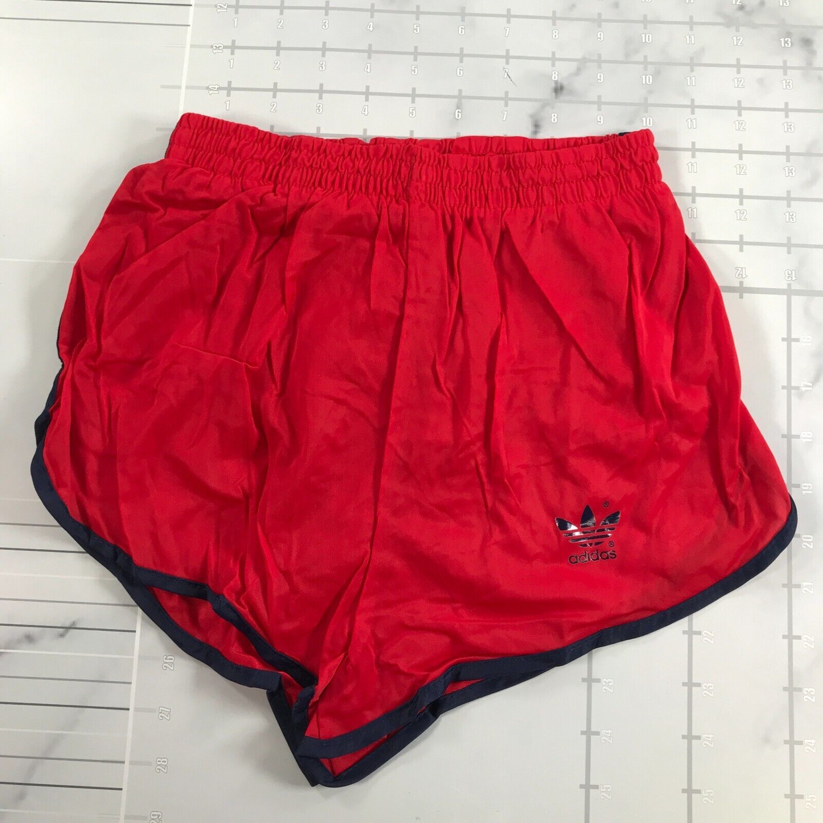 Primary image for Vintage Adidas Running Shorts Mens S 28-30 Red Navy Blue Striped Trefoil