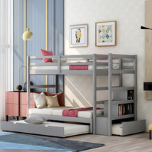 Twin over Twin/King (Irregular King Size) Bunk Bed - Gray - £545.03 GBP