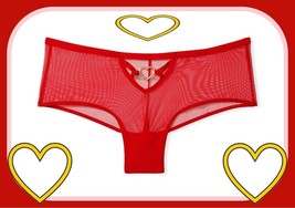 S Red All Mesh Gold Open Heart Very Sexy Victoria&#39;s Secret Cheeky Pantie Rare - £9.96 GBP