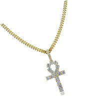 14K Gold Plated Iced Out CZ Lab Diamond Ankh Cross - £38.55 GBP