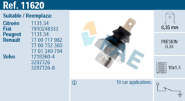 FAE 11620 Oil Pressure Switch Renault 5/9/11/25/Express/Espace,Volvo 340/360/760 - $6.83