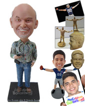 Personalized Bobblehead Happy Male In Funky Shirt With Mobile In Hand - Leisure  - £72.96 GBP