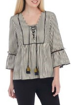 Crown &amp; Ivy Plus Size Lace Up Peasant Top With Tie Tassels Size 1X Brand New - £27.40 GBP