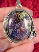 (#D-329-A) DICHROIC Fused GLASS SILVER Pendant PURPLE GREEN PINK - £66.18 GBP