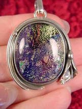 (#D-329-A) Dichroic Fused Glass Silver Pendant Purple Green Pink - £67.67 GBP