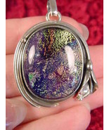 (#D-329-A) DICHROIC Fused GLASS SILVER Pendant PURPLE GREEN PINK - $1,517.67 MXN