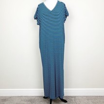 Matilda Jane Set Sail Striped Maxi Dress Teal Blue Stripes Small V-Neck - £26.33 GBP