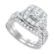 14k White Gold Princess Diamond Bridal Wedding Engagement Ring Set 2.00 Ctw - £2,843.78 GBP