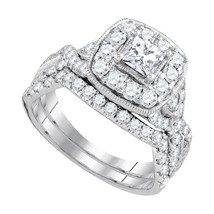 14k White Gold Princess Diamond Bridal Wedding Engagement Ring Set 2.00 Ctw - $3,599.00