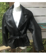 Vintage WILSONS Women&#39;s L Black Leather Belted Moto Biker Jacket Short a... - £50.09 GBP