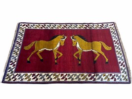 4 X 7 Handmade Hand-Knotted Quality Wool Rug Horses Zagros Red Mustard Gold New - £966.36 GBP