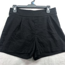 Express Black Midi High Rise Linen Blend Pleated Shorts Size 4 Side Zip - £10.55 GBP