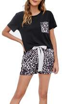 RH Pajama Set Plus Size Leopard Short Sleeve Women&#39;s Pj Set Lounge RHW29... - £13.50 GBP