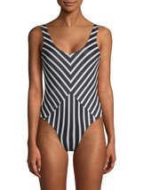 NWT TORI PRAVER LG swimsuit black white striped one piece cheeky maillot - £57.64 GBP