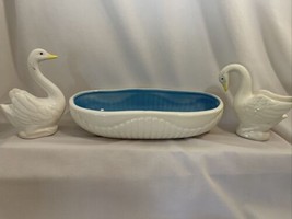 Centerpiece Bowl  2 Geese Figurines White Japan Vintage Dishes Ceramic 3... - $8.90