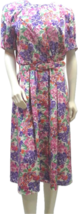 Vintage Floral Print Day Dress, Asymmetrical Bodice - £34.57 GBP