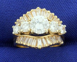 2.75ct TW Round and Baguette Diamond Engagement Ring in 14k Yellow Gold - £4,250.92 GBP
