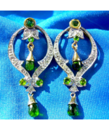 Earth mined Diamond Peridot Deco Earrings Fine Vintage Gatsby Style Dang... - $3,343.26 CAD