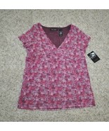 Womens Shirt Axcess Purple Short Sleeve Surplice Mesh Top $39 NEW-size S - $12.87