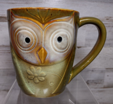 Elite Couture by Gibson Textured Owl Ceramic Coffee Mug Cup Big Eyes 4.5&quot; Green - £6.86 GBP