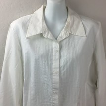 Liz Claiborne Womens White Cotton Long Sleeve Button Down Shirt Office Church 12 - £23.59 GBP