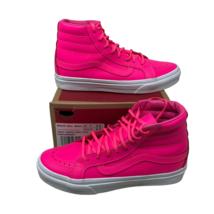 NIB VANS Neon Pink Leather Sk8-Hi Slim Sneakers Hi Tops Shoes Size 5 Women - £106.58 GBP