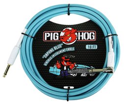 Pig Hog PCH10DBR 1/4&quot; to 1/4&quot; Right-Angle Daphne Blue Guitar Instrument Cable, 1 - £17.41 GBP+