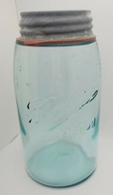 Ball Mason Sloped Shoulder Blue Canning Jar Zinc Porcelain Lined Cap Qua... - $19.60