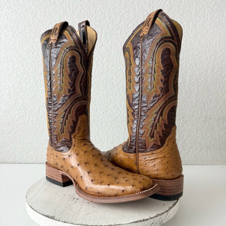 Rod Patrick Mens Cowboy Boots Size 10.5AAA Brown Full Quill Ostrich Square Toe Item image 12
