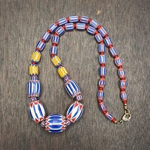 Vintage Six Layers Chevron Venetian Style Blue Chevron Beads Necklace BNC-1 - £38.43 GBP