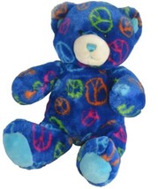 BAB Blue Peace Sign Teddy Bear Plush Stuffed Animal Limited Hippie Love Doll 15&quot; - £11.63 GBP