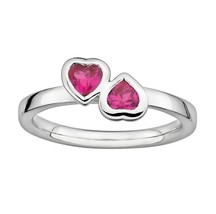 0.75CT Simulated Ruby Bezel-Set 2 Heart Bypass Ring 14K White Gold Plated - £58.90 GBP