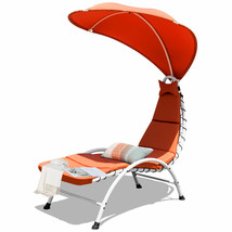 Patio Chaise Lounger Chair Hammock Cushioned Seat Steel Frame with Canopy Orange - £135.85 GBP