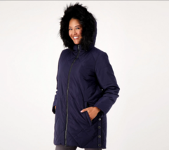 Nuage Faux Fur Lined Quilted Parka (Navy, Large) A547366 - £48.66 GBP