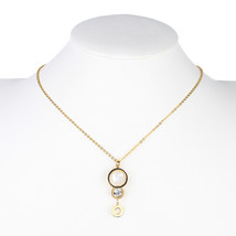 Gold Tone Necklace With Circular Pendant &amp; Swarovski Style Crystal - £22.44 GBP