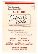 Soldier&#39;s Wife Ad Flyer Golden Theatre New York 1944 Rose Franklin Smash Comedy  - £10.84 GBP