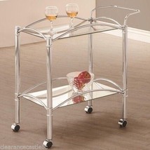 Mirror Glass Metal Beverage Cart Serving Bar Rolling Wine Storage Portable Party - £147.90 GBP