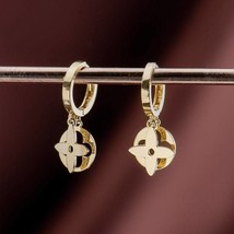 14K Solid Gold Dainty Dangle Flower 7.5mm Huggie Hoop Earrings, Blossom Huggies - £166.41 GBP