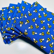 Buzz Buzz Busy Bees Fabric Fat Quarter 8-Pack Yellow on Blue 100% Cotton - £19.16 GBP