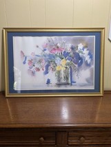 Sanjan Floral Still Life Watercolor Painting 39”Wx27”H (including frame) - £128.23 GBP