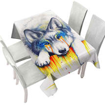 Cute Animal Drawing Drowning in Tears Wolf Cub Tablecloth - $51.95 CAD+