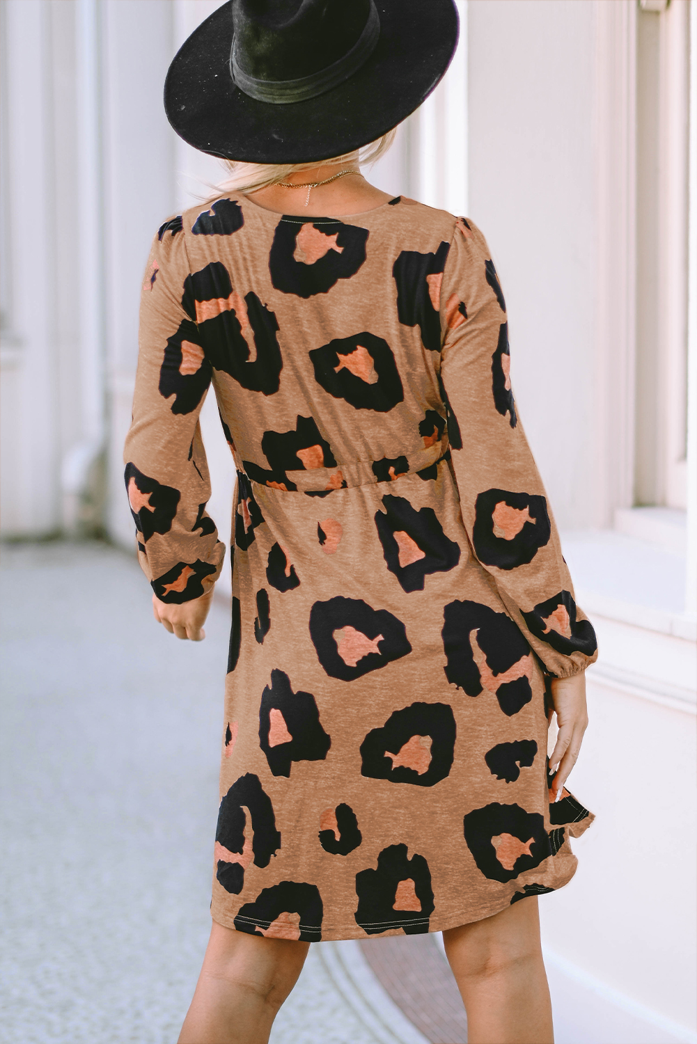 Leopard Print Button Front Bubble Sleeve Loose Knit Dress Item image 5
