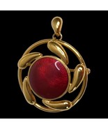 Vintage Red and Gold Tone Brooch Pin Pendant Enamel Sun 1 1/2&quot; Unsigned - £9.76 GBP