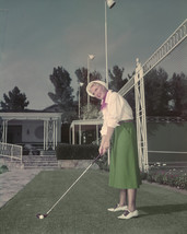 Ginger Rogers playing golf in green skirt light hat shoes 16x20 Canvas - £55.94 GBP