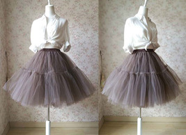 Brown Puffy Tulle Midi Skirt Women A-line Plus Size Puffy Tulle Tutu Skirt image 3