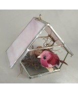 Handmade Pink Stained Glass Hanging Mini Birdhouse w/ Realistic Bird, Eg... - £19.44 GBP